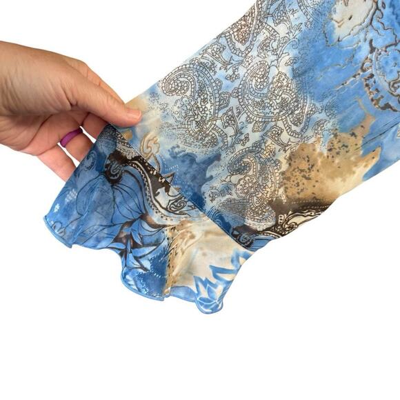 Serenade Top Women's Button Up Blue Tan Paisley Artsy Relaxed Comfort 2xl - Picture 4 of 7